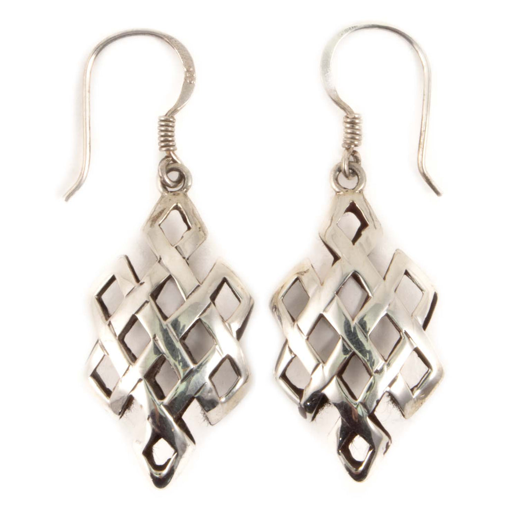 Endless Knot Cage Silver Earrings
